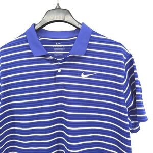 Nike Dri Fit Standard Fit Golf Polo Shirt Purple White Striped Pre-Owned Mens XL